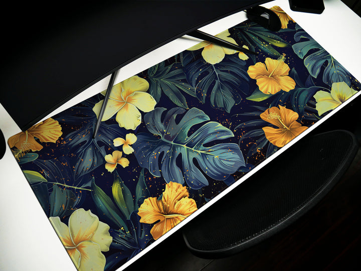 Tropical Escape Design 3, Desk Pad, Sublime Nighttime Flora, Office Oasis, Enchanting Desk Mat