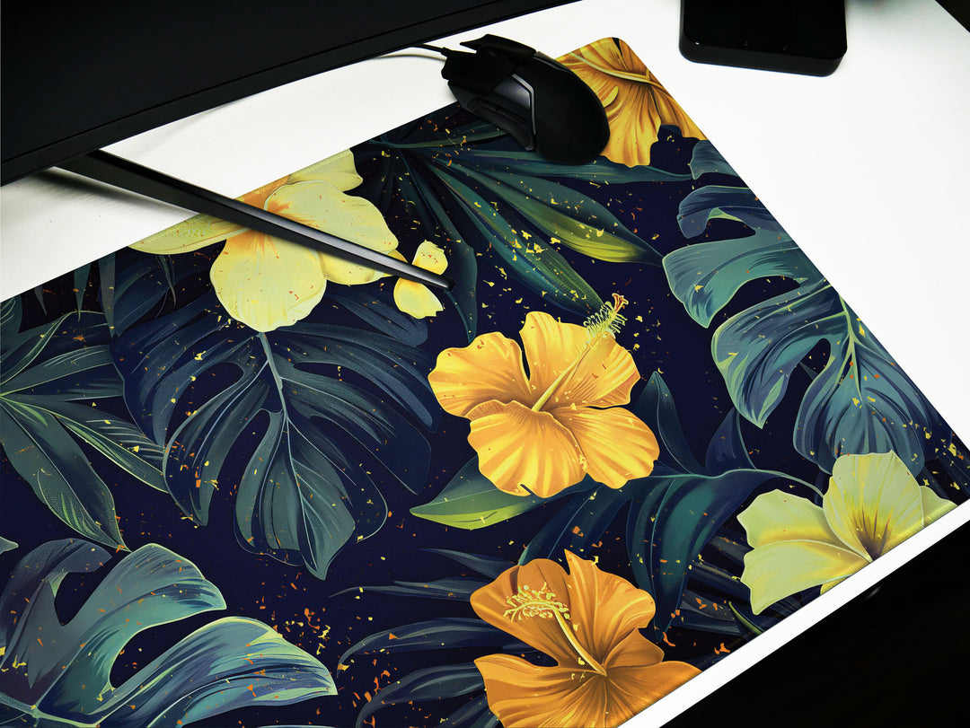 Tropical Escape Design 3, Desk Pad, Sublime Nighttime Flora, Office Oasis, Enchanting Desk Mat