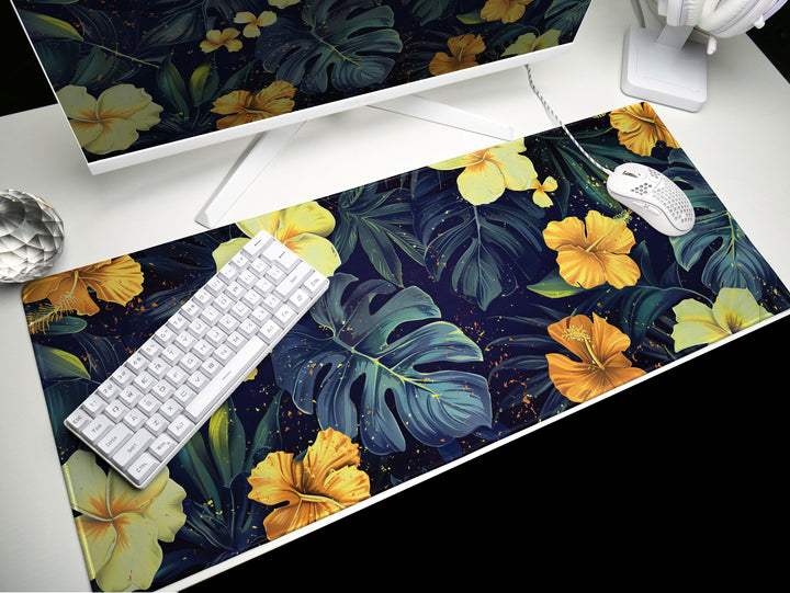 Tropical Escape Design 3, Desk Pad, Sublime Nighttime Flora, Office Oasis, Enchanting Desk Mat