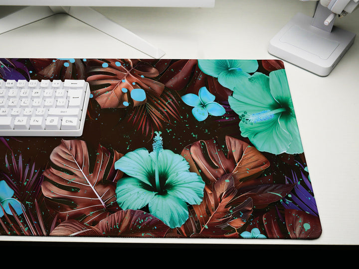 Tropical Escape Design 5, Desk Pad, Enchanted Hibiscus Haven, Serene Desk Accessory, Botanical Elegance