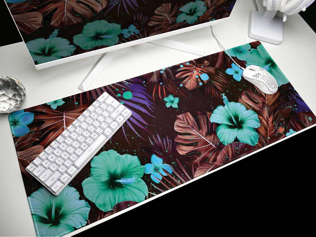 Tropical Escape Design 5, Desk Pad, Enchanted Hibiscus Haven, Serene Desk Accessory, Botanical Elegance