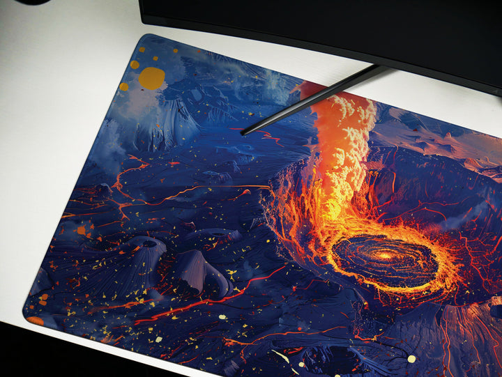 Volcanic View Design 3, Desk Pad, Heart of the Inferno, Intense Desk Aesthetic, Eruptive Core