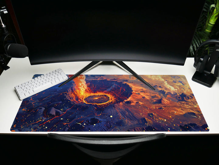 Volcanic View Design 3, Desk Pad, Heart of the Inferno, Intense Desk Aesthetic, Eruptive Core