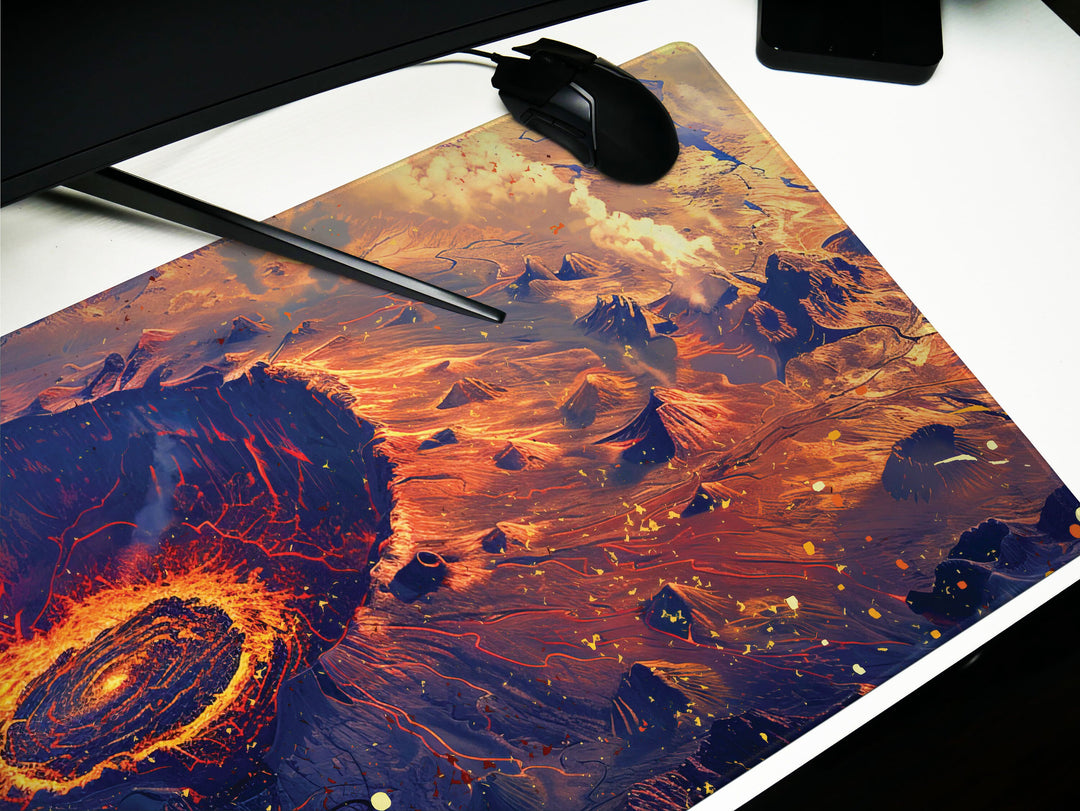 Volcanic View Design 3, Desk Pad, Heart of the Inferno, Intense Desk Aesthetic, Eruptive Core