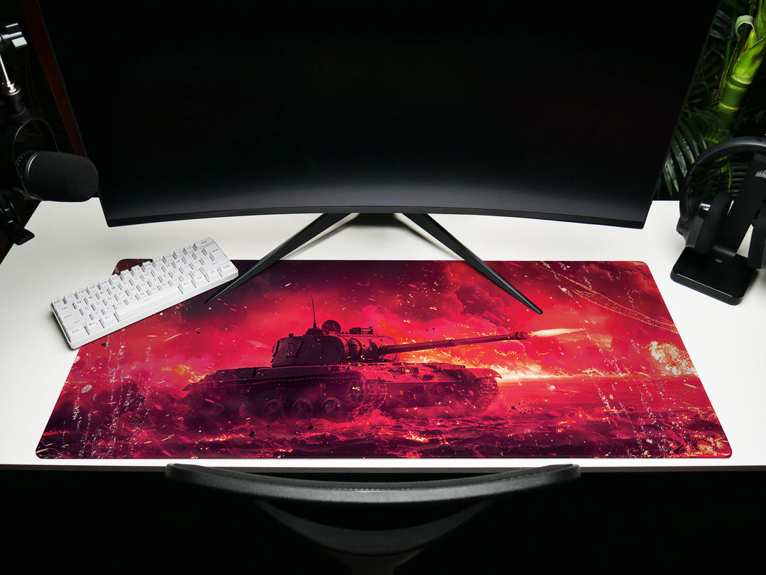 Artillery Fury Design 2, Desk Pad, Mouse Pad, Desk Mat, Crimson Warfare, Fiery Battle