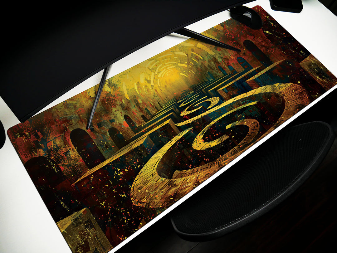 Spiral Genesis Design 5, Desk Pad, Mouse Pad, Desk Mat, Vivid Curves, Dynamic Color Interplay, Warm and Cool Tones
