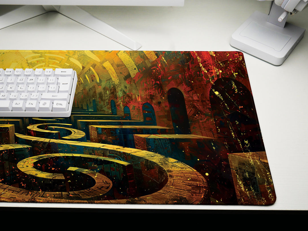 Spiral Genesis Design 5, Desk Pad, Mouse Pad, Desk Mat, Vivid Curves, Dynamic Color Interplay, Warm and Cool Tones