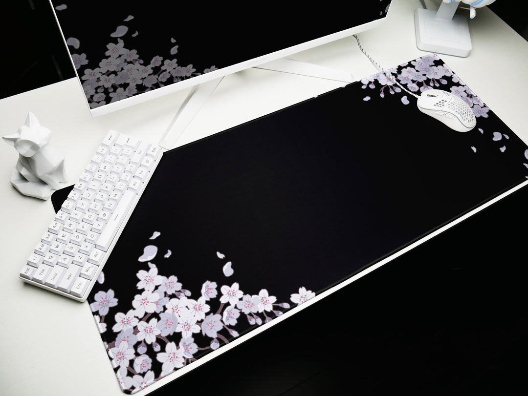 Ethereal Sakura Nightfall, Desk Pad, Mouse Pad, Desk Mat, Serene Blossoms, Elegant Floral Art