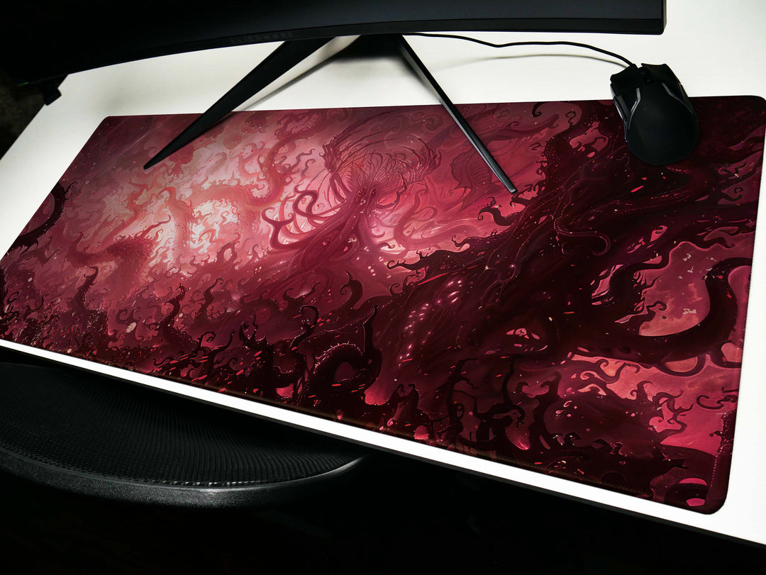 Eldritch Inferno Design 5, Desk Pad, Mouse Pad, Desk Mat, Sinister Crimson, Tangled Depths