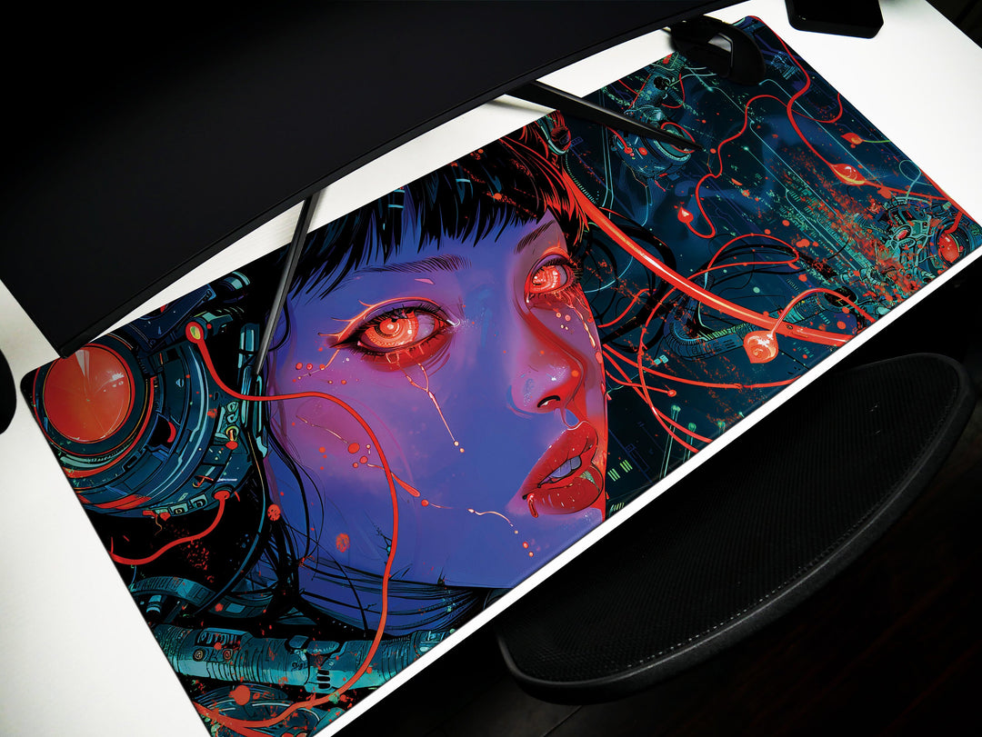 Cybernetic Reverie Design 1, Desk Pad, Mouse Pad, Desk Mat, Vivid Cybernetic Imprints, Enigmatic Aura