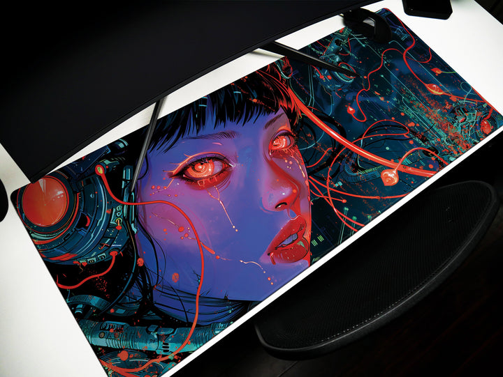 Cybernetic Reverie Design 1, Desk Pad, Mouse Pad, Desk Mat, Vivid Cybernetic Imprints, Enigmatic Aura