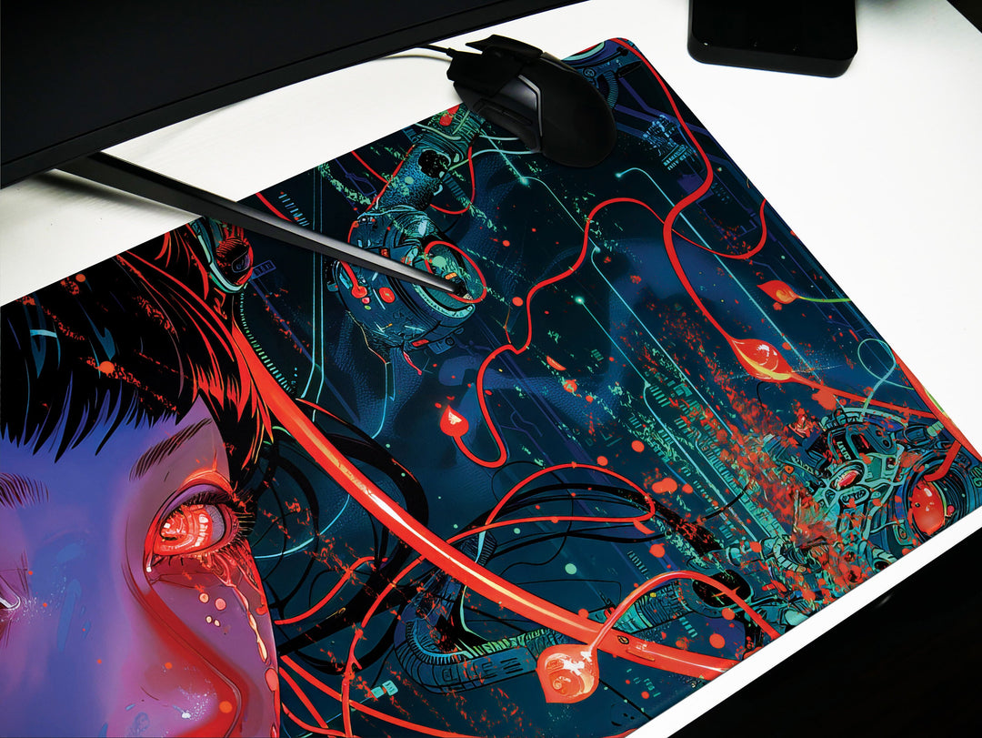 Cybernetic Reverie Design 1, Desk Pad, Mouse Pad, Desk Mat, Vivid Cybernetic Imprints, Enigmatic Aura