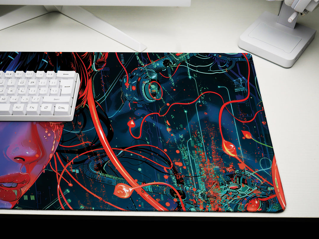 Cybernetic Reverie Design 1, Desk Pad, Mouse Pad, Desk Mat, Vivid Cybernetic Imprints, Enigmatic Aura