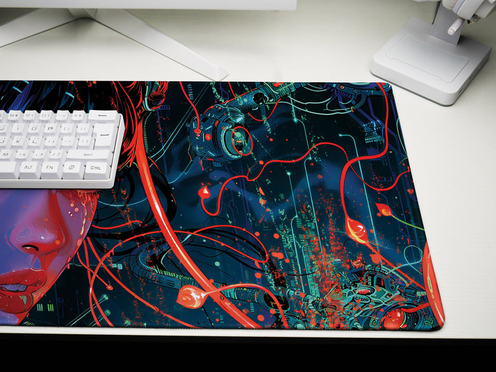 Cybernetic Reverie Design 1, Desk Pad, Mouse Pad, Desk Mat, Vivid Cybernetic Imprints, Enigmatic Aura