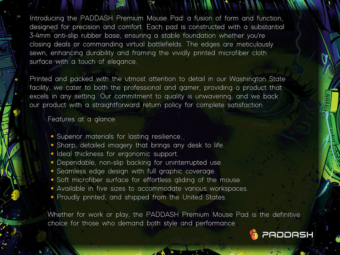 Cybernetic Reverie Design 2, Desk Pad, Mouse Pad, Desk Mat, Neon Contrast, Futuristic Visions