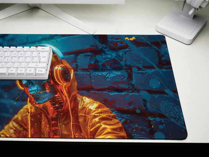 ElectroSkull Design 1, Desk Pad, Mouse Pad, Desk Mat, Music Enthusiast's Choice, Dynamic Sound Waves