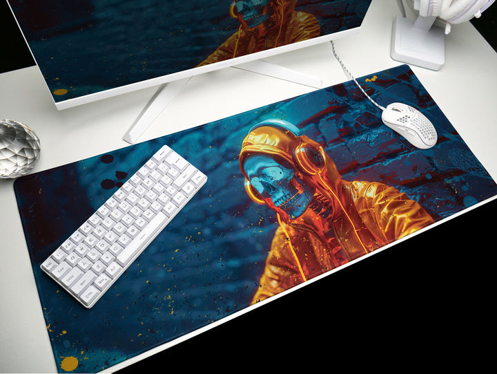 ElectroSkull Design 1, Desk Pad, Mouse Pad, Desk Mat, Music Enthusiast's Choice, Dynamic Sound Waves