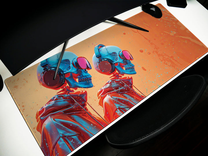 ElectroSkull Design 3, Desk Pad, Mouse Pad, Desk Mat, Sunset Melody, Twin Soundwaves