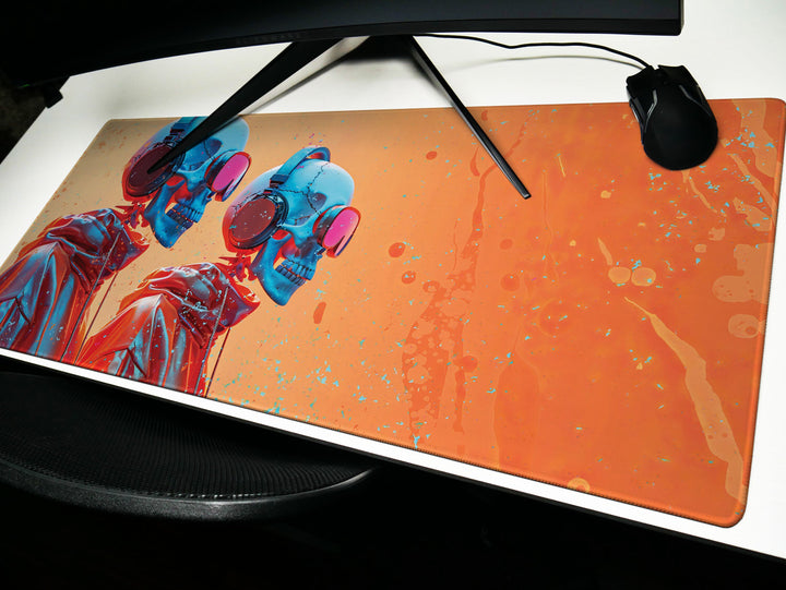 ElectroSkull Design 3, Desk Pad, Mouse Pad, Desk Mat, Sunset Melody, Twin Soundwaves