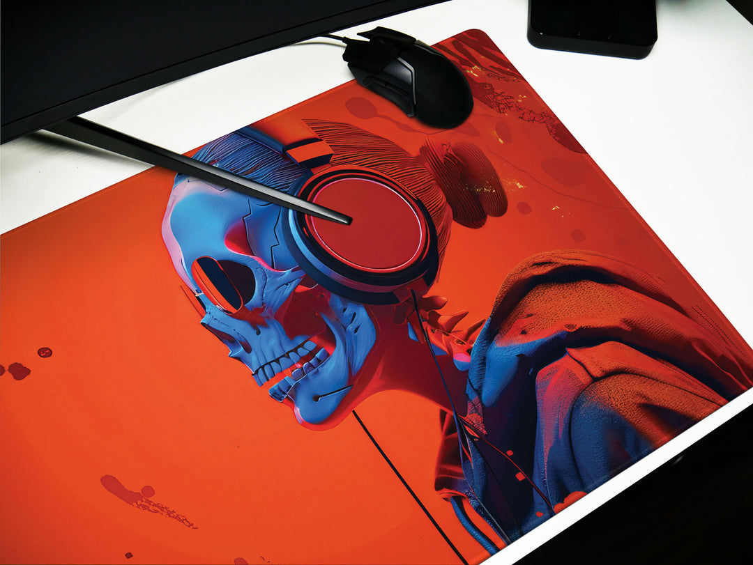 ElectroSkull Design 4, Desk Pad, Mouse Pad, Desk Mat, Solitary Riff, Crimson Acoustics