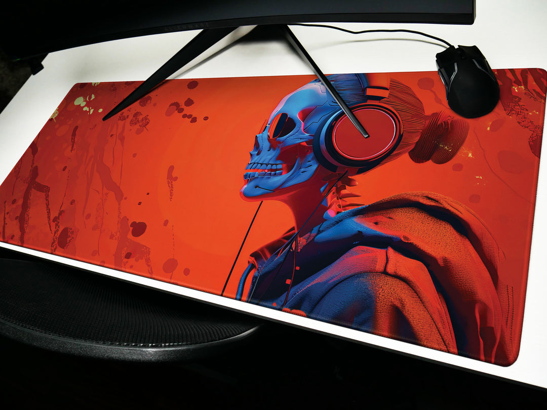 ElectroSkull Design 4, Desk Pad, Mouse Pad, Desk Mat, Solitary Riff, Crimson Acoustics