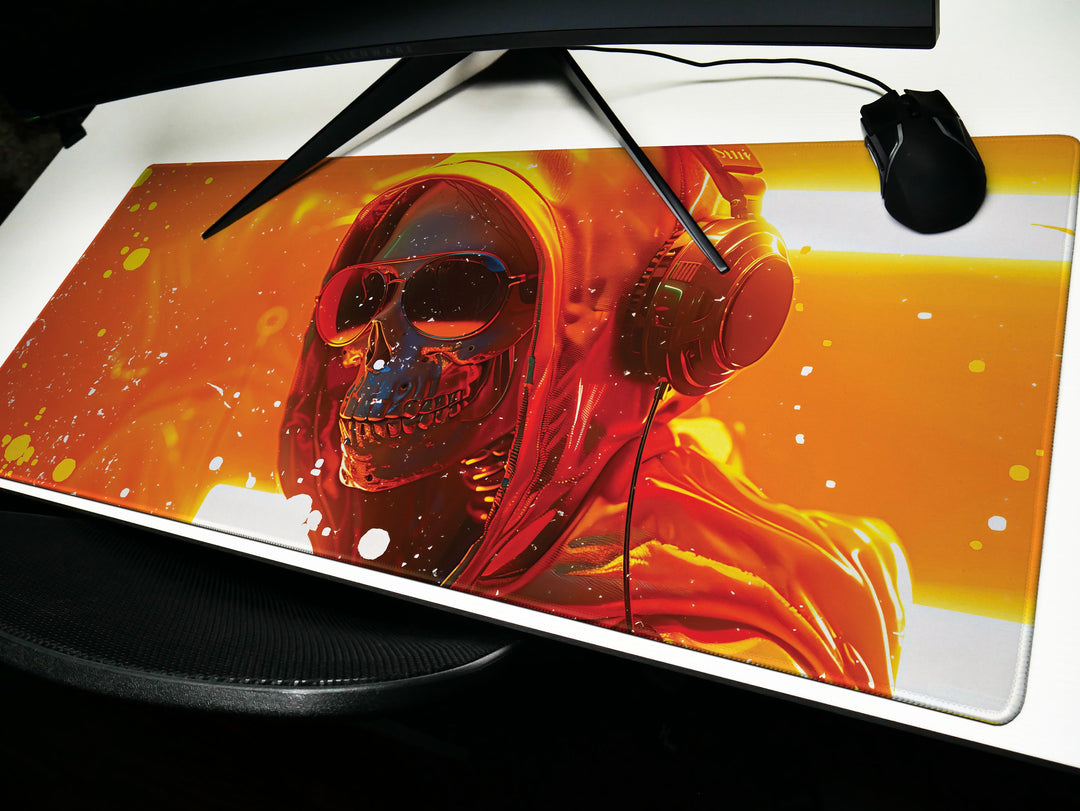 ElectroSkull Design 5, Desk Pad, Mouse Pad, Desk Mat, Solar Vibes, Luminous Groove