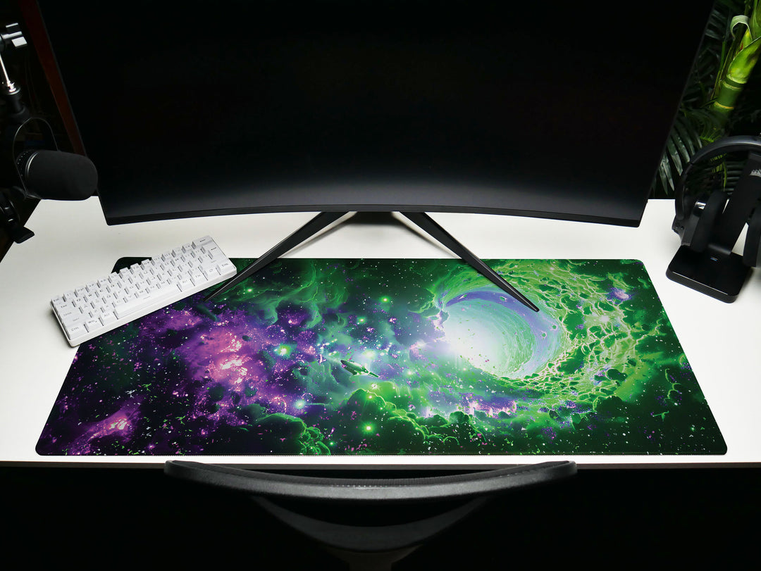 Cosmic Voyage Design 2, Desk Pad, Mouse Pad, Desk Mat, Neon Nebula Swirl, Hyperspace Portal, Galactic Flare