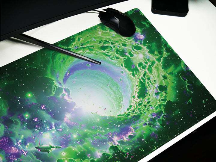 Cosmic Voyage Design 2, Desk Pad, Mouse Pad, Desk Mat, Neon Nebula Swirl, Hyperspace Portal, Galactic Flare