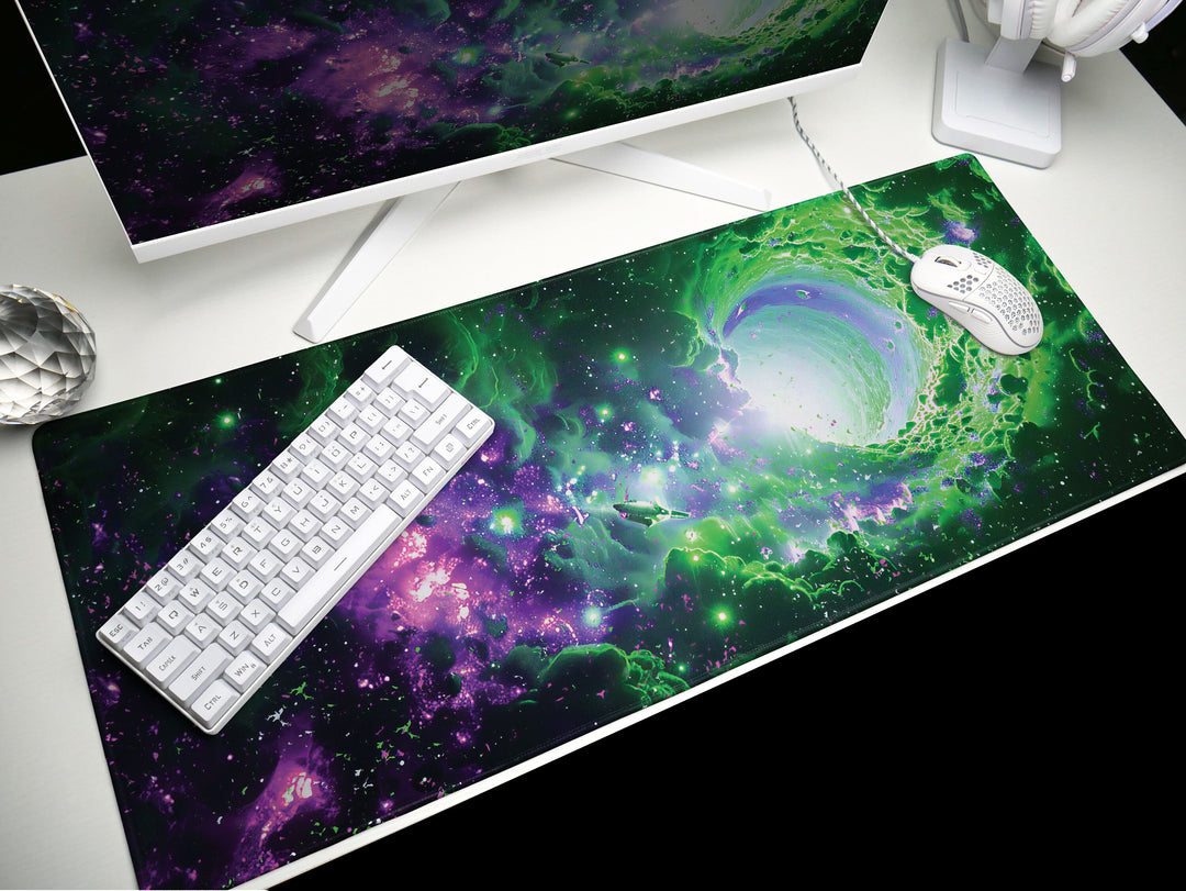 Cosmic Voyage Design 2, Desk Pad, Mouse Pad, Desk Mat, Neon Nebula Swirl, Hyperspace Portal, Galactic Flare