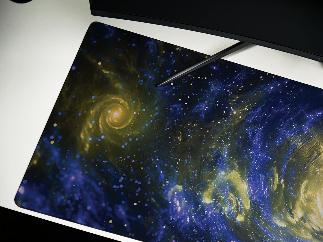 Cosmic Voyage Design 4, Desk Pad, Mouse Pad, Desk Mat, Spiral Galaxy Spin, Universal Harmony, Celestial Swirl