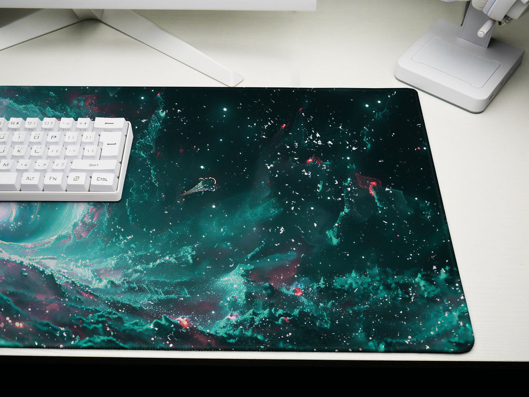 Cosmic Voyage Design 5, Desk Pad, Mouse Pad, Desk Mat, Aqua Singularity, Stellar Spiral, Cosmic Currents