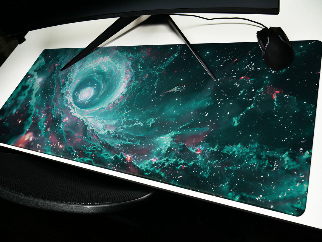 Cosmic Voyage Design 5, Desk Pad, Mouse Pad, Desk Mat, Aqua Singularity, Stellar Spiral, Cosmic Currents