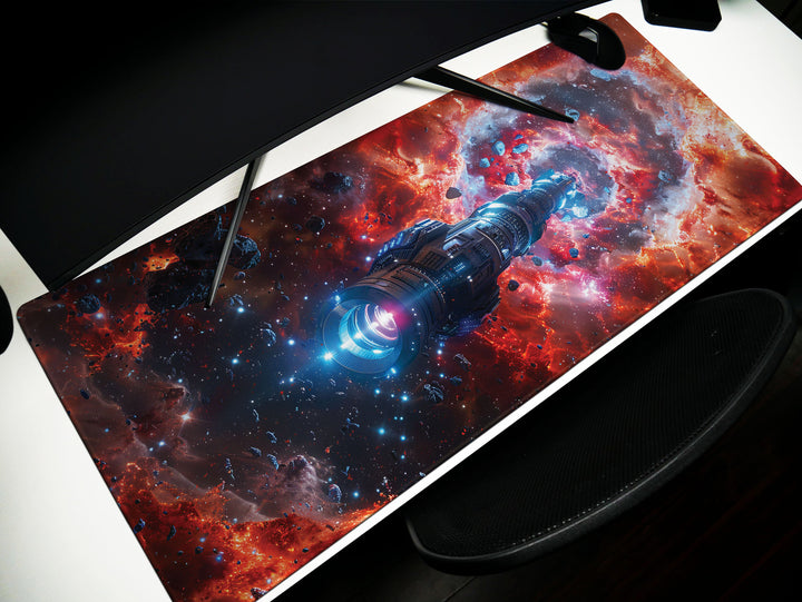 Cosmic Voyage Design 6, Desk Pad, Mouse Pad, Desk Mat, Nebular Odyssey, Intergalactic Cruiser, Stellar Forge