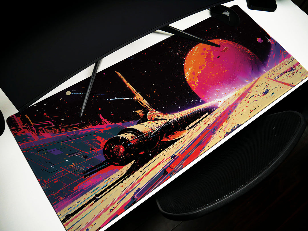 Astral Vantage Design 1, Desk Pad, Mouse Pad, Desk Mat, Galactic Runway, Sci-Fi Dreamscape