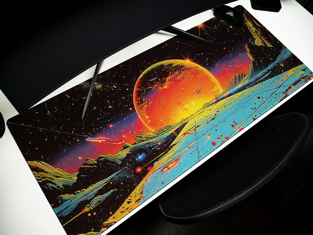 Astral Vantage Design 6, Desk Pad, Mouse Pad, Desk Mat, Crimson Planet Horizon, Galactic Discovery