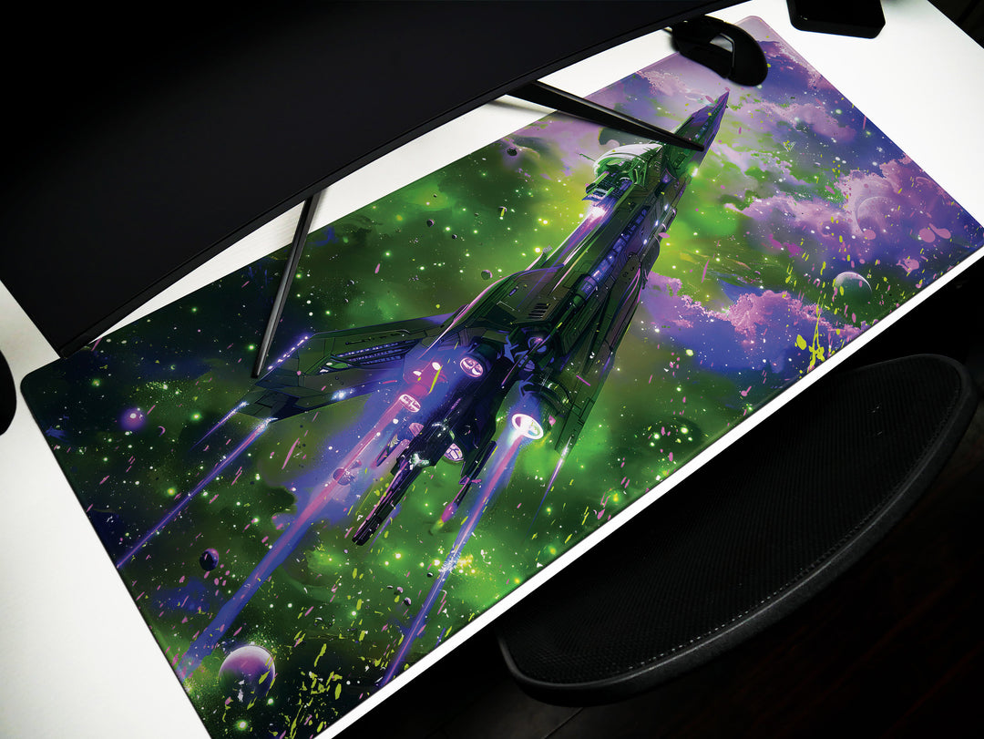 Cosmic Conquest Design 1, Desk Pad, Mouse Pad, Desk Mat, Galactic Explorer, Vivid Nebulae