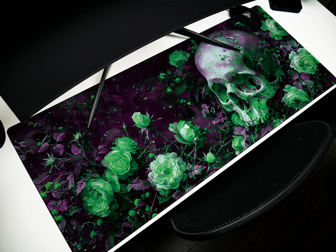 Eternal Bloom Design 4, Desk Pad, Mouse Pad, Desk Mat, Emerald Mystique, Gothic Floral Art