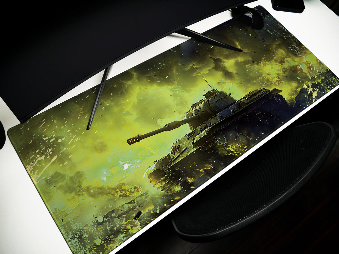 Artillery Fury Design 1, Desk Pad, Mouse Pad, Desk Mat, Golden Explosion, Combat Scene