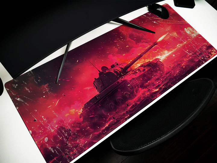 Artillery Fury Design 2, Desk Pad, Mouse Pad, Desk Mat, Crimson Warfare, Fiery Battle