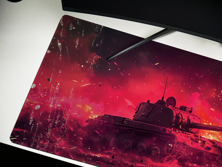 Artillery Fury Design 2, Desk Pad, Mouse Pad, Desk Mat, Crimson Warfare, Fiery Battle