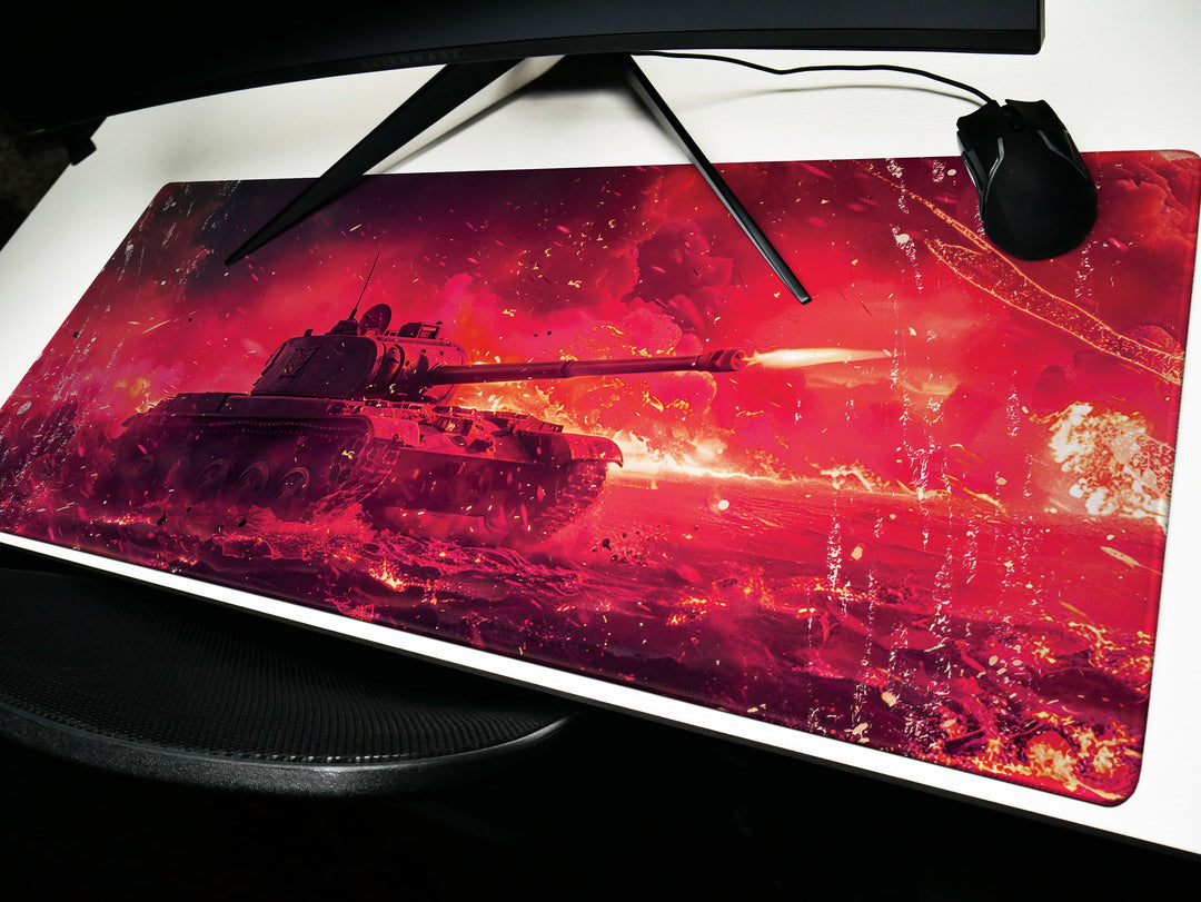 Artillery Fury Design 2, Desk Pad, Mouse Pad, Desk Mat, Crimson Warfare, Fiery Battle