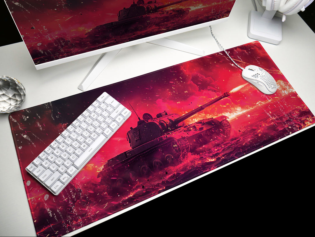 Artillery Fury Design 2, Desk Pad, Mouse Pad, Desk Mat, Crimson Warfare, Fiery Battle