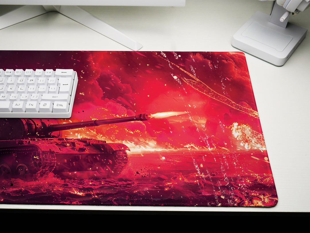 Artillery Fury Design 2, Desk Pad, Mouse Pad, Desk Mat, Crimson Warfare, Fiery Battle