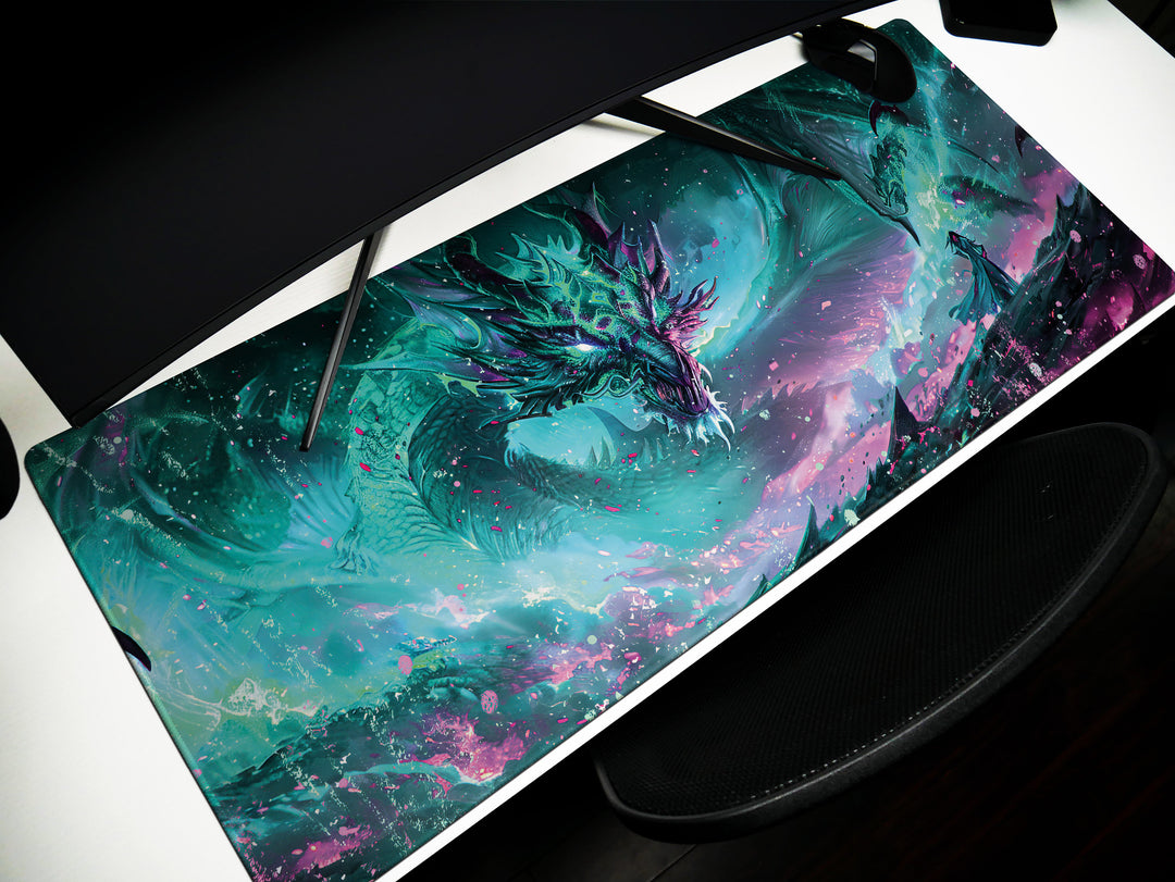 Mystic Nebula Design 4, Desk Pad, Mouse Pad, Desk Mat, Sea Dragon's Embrace, Aquatic Majesty