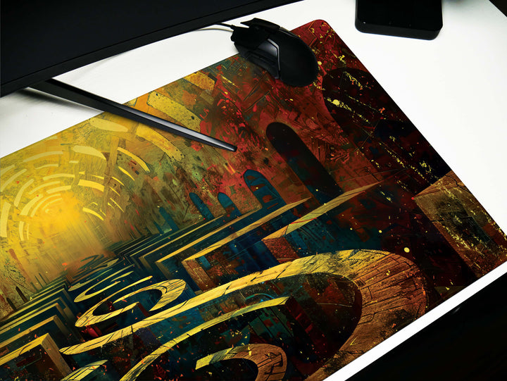 Spiral Genesis Design 5, Desk Pad, Mouse Pad, Desk Mat, Vivid Curves, Dynamic Color Interplay, Warm and Cool Tones