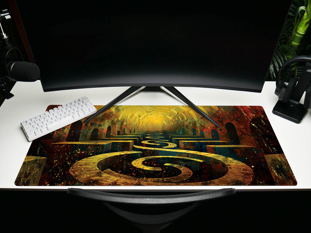 Spiral Genesis Design 5, Desk Pad, Mouse Pad, Desk Mat, Vivid Curves, Dynamic Color Interplay, Warm and Cool Tones