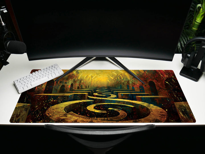 Spiral Genesis Design 5, Desk Pad, Mouse Pad, Desk Mat, Vivid Curves, Dynamic Color Interplay, Warm and Cool Tones