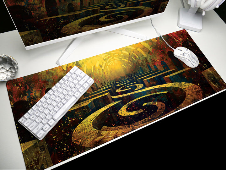 Spiral Genesis Design 5, Desk Pad, Mouse Pad, Desk Mat, Vivid Curves, Dynamic Color Interplay, Warm and Cool Tones