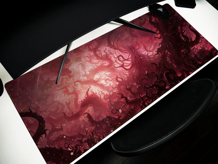 Eldritch Inferno Design 5, Desk Pad, Mouse Pad, Desk Mat, Sinister Crimson, Tangled Depths