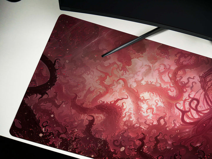 Eldritch Inferno Design 5, Desk Pad, Mouse Pad, Desk Mat, Sinister Crimson, Tangled Depths